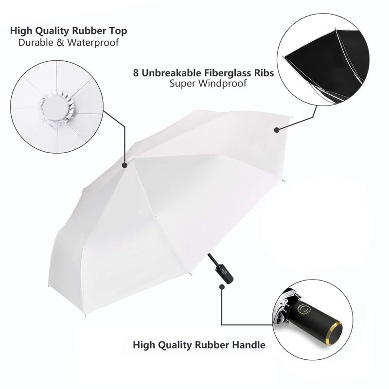 Cuby UV Sun Umbrella Compact Folding Travel Umbrella Auto Open and Close for Windproof, Rainproof & 99% UV Protection Parasol with Black Anti-UV Coating - Image 3